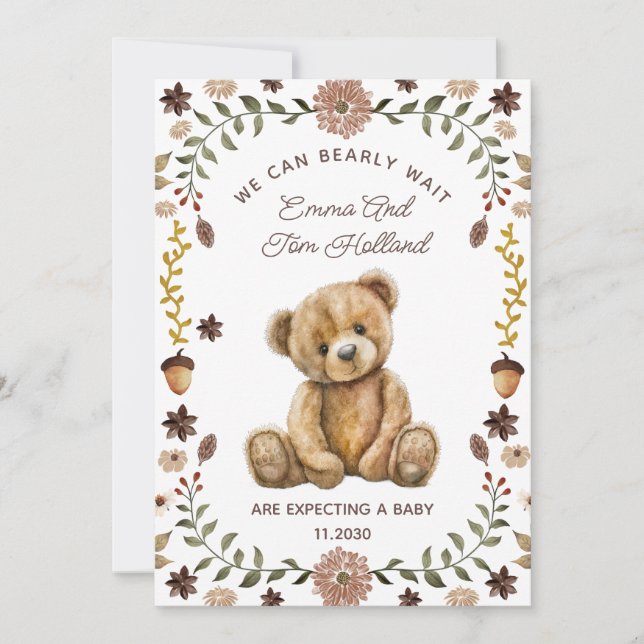 Faire-part Grossesse de l'ours en peluche Neutre selon le sex (Devant)