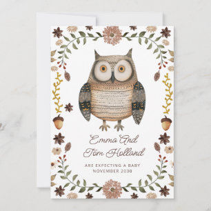 Faire-part Grossesse du hibou de l'aquarelle mignonne