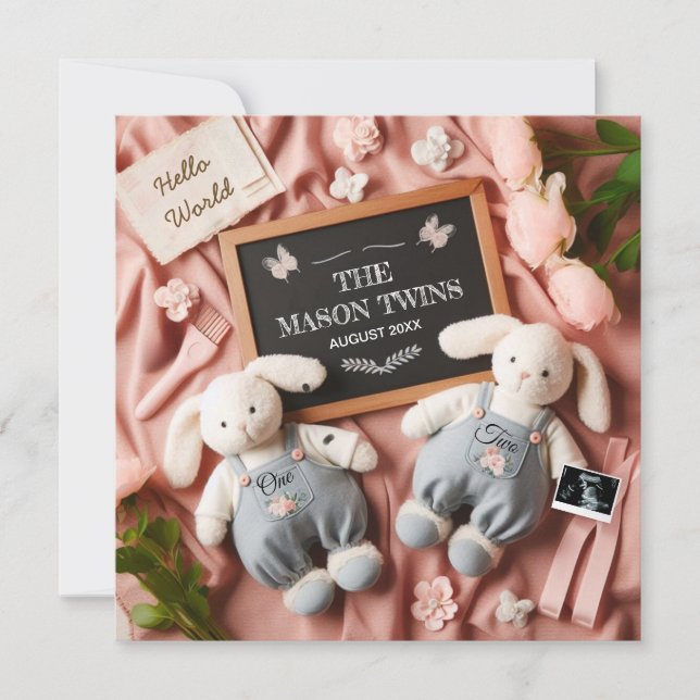 Faire-part Grossesse jumelle modifiable (Devant)