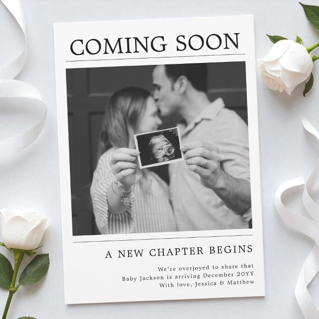 Faire-part Grossesse moderne en noir et blanc sans distinctio (Modern Black and White Gender Neutral Pregnancy Announcement)