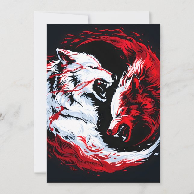 Faire-part Guerrier Loup Cosmique Rouge Blanc (Devant)
