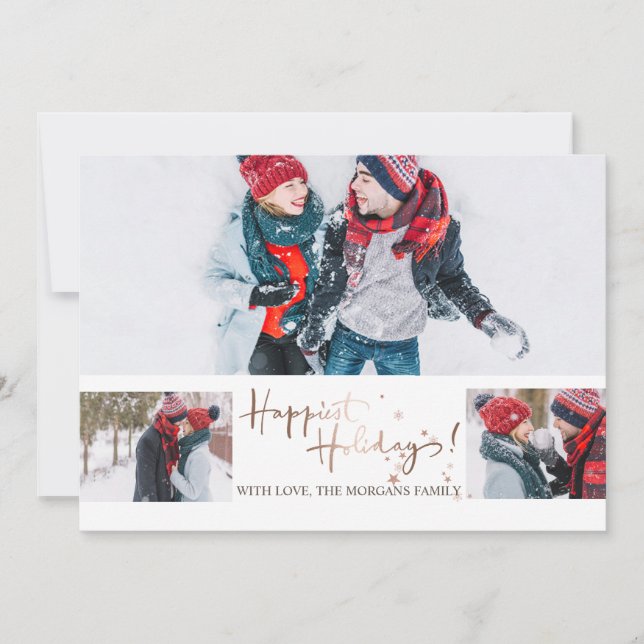 Faire-part Happiest Holidays Rose Gold Stars Photo Collage (Devant)
