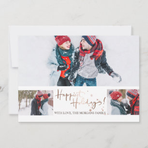 Faire-part Happiest Holidays Rose Gold Stars Photo Collage