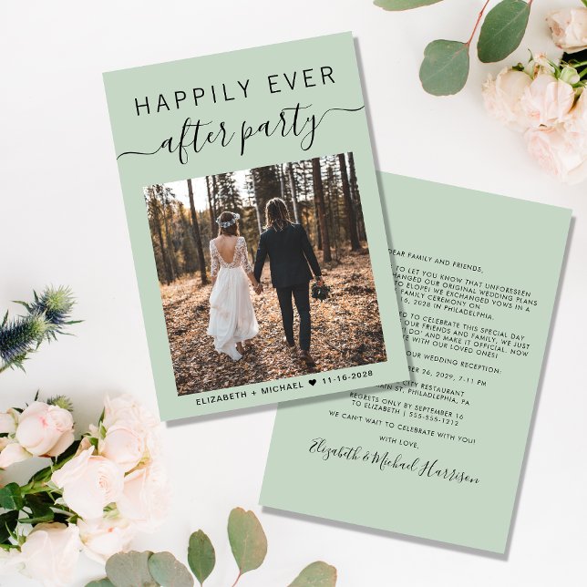 Faire-part Happily Ever After Party Photo Sage Green Wedding (Créateur téléchargé)