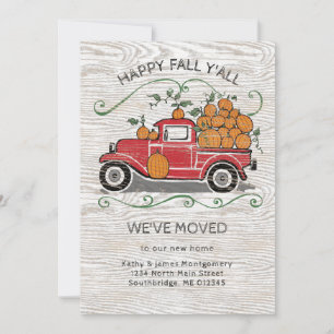 Faire-part Happy Fall Y'All Vintage Camion Rouge Citrouilles