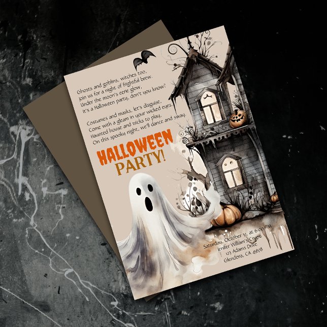 Faire-part Happy Halloween Éffrayant Ghost Party Poem Invitat (Elevate your upcoming event with uniquely designed Halloween invitations featuring a spooky poem!)