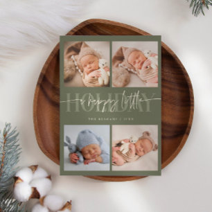 Faire-part Happy Little Holiday Sage Green Multi Photo Birth
