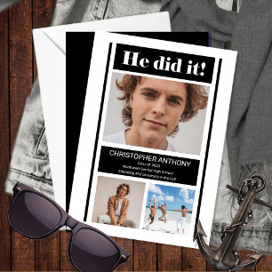 Faire-part He Did It Simple Minimalist BW Graduation