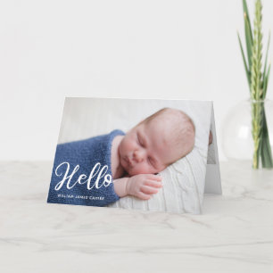 Faire-part Hello Baby Boy Photo Simple Script Chic Naissance