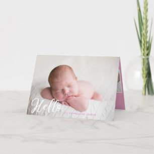 Faire-part Hello Baby Girl Photo Simple Script rose Naissance