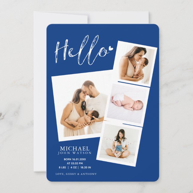 Faire-part Hello Film Strip Photo Collage Bébé Garçon Naissan (Devant)
