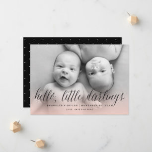 Faire-part Hello Little Darlings Twin Girls Chic Photo Birth
