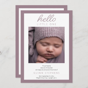 Faire-part Hello Little One - 2 Photo Bébé Lavande Naissance
