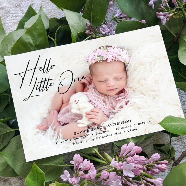 Faire-part Hello Little One Elegant Script Photo Naissance (Créateur téléchargé)