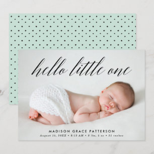 Faire-part Hello Little One Mint Photo Naissance