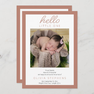 Faire-part Hello Little One Photo Baby Girl Terracotta Birth