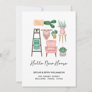 Faire-part Hello New Home   Plantes pots et mobilier en mouve