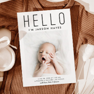Faire-part HELLO Simple Photo Moderne Naissance