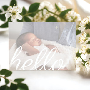 Faire-part Hello White Script moderne superposition photo béb