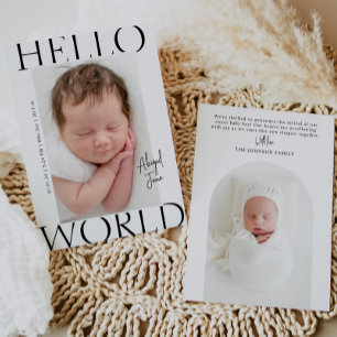Faire-part Hello World Photo minimaliste moderne pour bébé