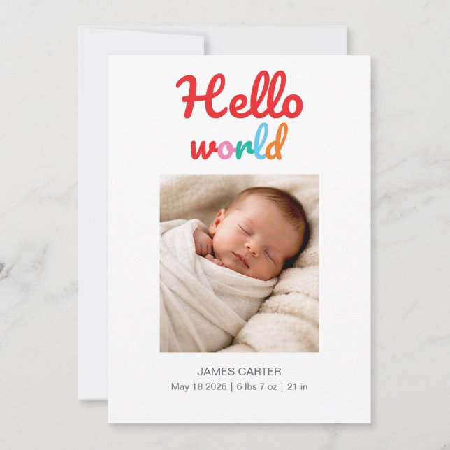 Faire-part Hello World Thank You Birth Announcement (Devant)