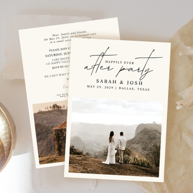 Faire-part Heureusement Jamais Après 2 Photo Cream Mariage Ré (Easily personalize this wedding reception invite with your wedding photos and details - so easy!)