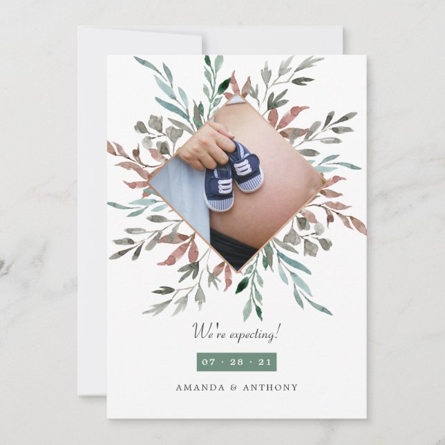 Faire-part Hiver Grossesse photo rustique (Devant)