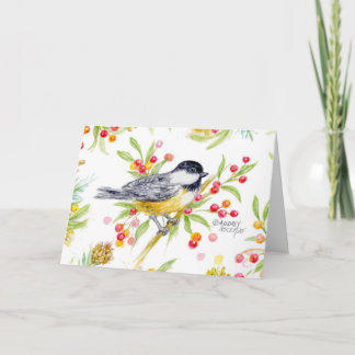 Faire-part Holiday Chickadee Berry Branch Greeting Card