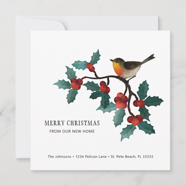 Faire-part Holly Sprigs et Berries Christmas Moving Home (Devant)