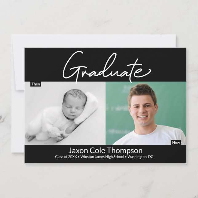 Faire-part Homme Diplômé puis et maintenant lycée photo de fi (Devant)