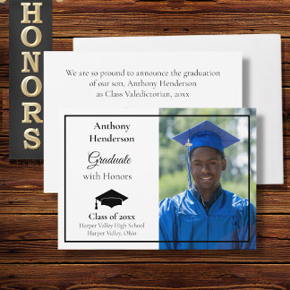Faire-part Honors Graduation Announcement Black Cap and Photo