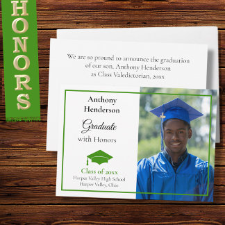 Faire-part Honors Graduation Announcement Green Cap and Photo