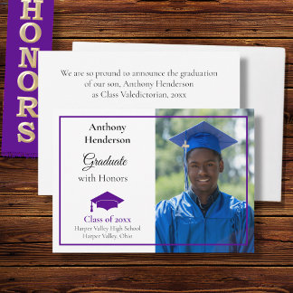 Faire-part Honors Graduation Announcement Purple Cap 
