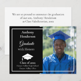 Faire-part Honors Graduation Announcement White Cap and Photo