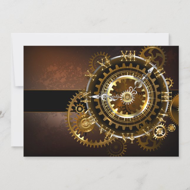 Faire-part Horloge Steampunk avec des engrenages anciens (Devant)