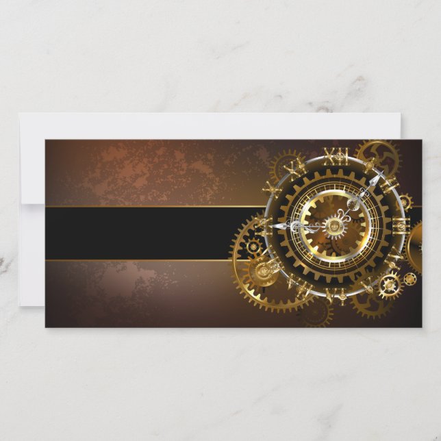 Faire-part Horloge Steampunk avec des engrenages anciens (Devant)