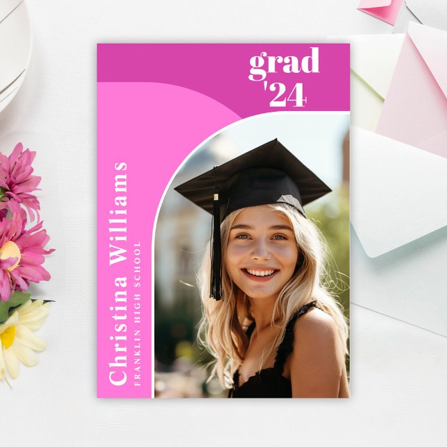 Faire-part Hot rose moderne élégant Arc photo graduation (Hot Pink Modern Elegant Arch Photo Graduation Announcement)