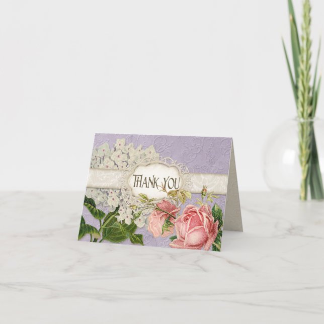 Faire-part Hydrangea et Roses teintées de thé en dentelle vin (Devant)