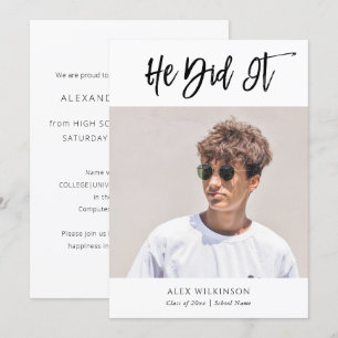 Faire-part Il L'A Fait Moderne Calligraphie Photo Graduation