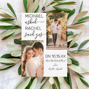 Faire-part Il Lui A Demandé : Oui Simple Fiançailles Blanc An