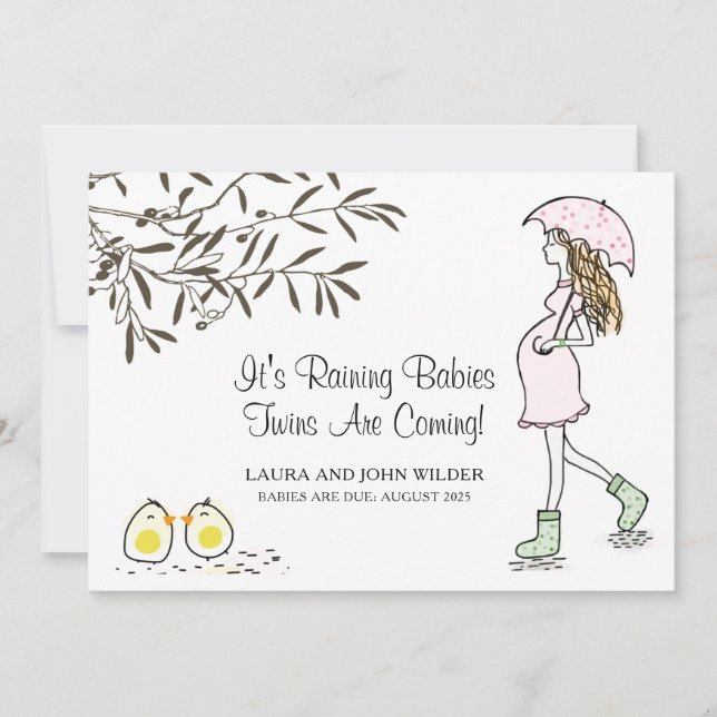 Faire-part Il pleut Bébés rose Parapluie Maman Grossesse (Devant)