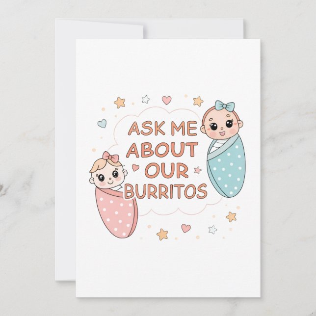 Faire-part Illustration d'annonce de bébé jumeaux burrito mig (Devant)