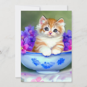 Faire-part Illustration vintage de chaton orange et blanc