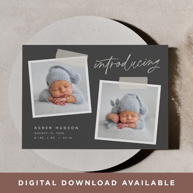 Faire-part Instantané | Naissance moderne Décontractée de deu (Créateur téléchargé)