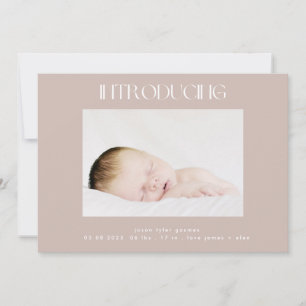 Faire-part introduction beige simple minimum deux photo bébé