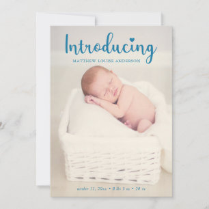 Faire-part Introduire la main Lettering Blue Baby Boy Elegant
