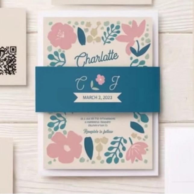 Faire-part Invitation Bandeau Fleurs Pâles de Printemps (Créateur téléchargé)