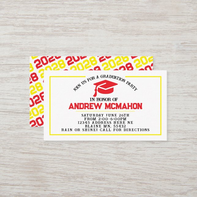 Faire-part Invitation de diplôme rouge et jaune In (Red, White & Yellow Mini Graduation Invites for Friends, Team Mates or as Inserts!)