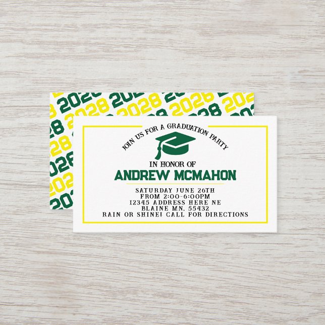 Faire-part Invitation de diplômes Jaune vert Insér (Green, White & Yellow Mini Graduation Invites for Friends, Team Mates or as Inserts!)