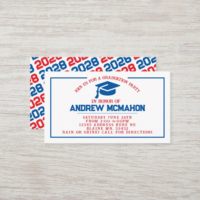 Faire-part Invitation Red & Blue Graduation Insére (Blue, White and Red Mini Graduation Invites for Friends, Team Mates or as Announcement Inserts!)